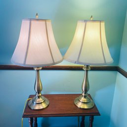 Pair Of Living Room Brass Lamps With Off White Stiffel Shades (LR)