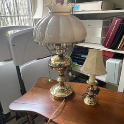 Vintage Brass Lamps - Glass Top Hurricane Plug In Lamp & Candelabra Mini-Lamp (Attic)