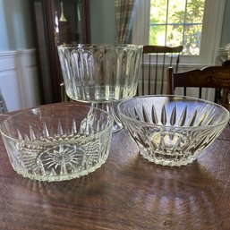 Trio Of Vintage Cut Glass Serving Bowls, Pedestal Trifle Bowl (Dining Room)