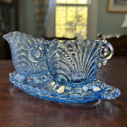 Vintage Cambridge Caprice Moonlight Blue Creamer, Sugar Bowl, And Tray (Dining Room)