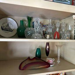 Assorted Glass & Vintage Decor, Incl. Colored Vases & Holiday Crystal Pieces (LR)