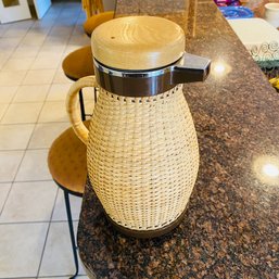 Coffee Urn With Beige Basket Weave And Wood Accents (Kitchen)