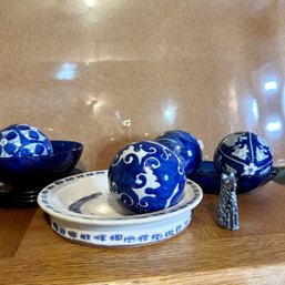 Cobalt Blue Glass And Pottery Lot