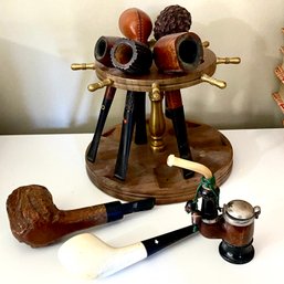 Lot Of Vintage Tobacco Pipes With Nautical Pipe Stand (Attic 3)