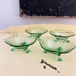 Vintage Footed Uranium Glass Dishes - Set Of 4 (KM1)