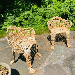 Pair Of Vintage Cast Iron Grapevine Chairs - Finish Wear Noted (Yard)