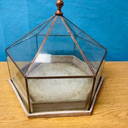 Hexagon Shaped Glass Gardening Terrarium With Base W/ Some Cracks In Glass - See Photos (Basement)