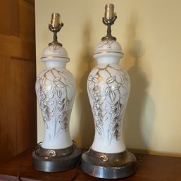 Pair Of Vintage Lamps With Painted Gold Vine (LR)