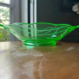 Vintage Uranium Glass Handled Bowl (KM6)