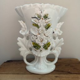 Pretty Vintage White Floral Vase - See Description  (BT)