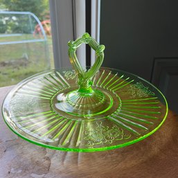 Vintage Uranium Glass Serving Tray (KM7)