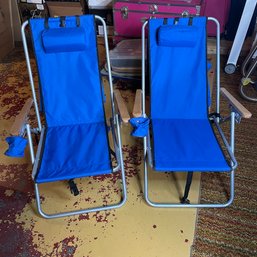 Pair Of Beach Lounge Chairs With Backpack Straps In Great Condition (Basement 2)