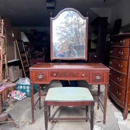 Antique 3 Piece Vanity PAINE FURNITURE CO, Table, Mirror, Stool (garage)