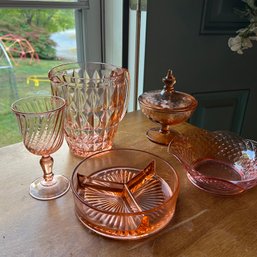 Pink Glass And Depression Glass Pieces (KM10)