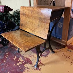 Antique Cast Iron And Wood School Desk (Basement 2)