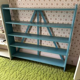 Large Teal Painted Wooden Bookshelf (Up2)