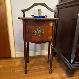 Vintage Smoking Stand Painted Wood Cabinet W/ Cobalt Blue Ashtray (Master BR)