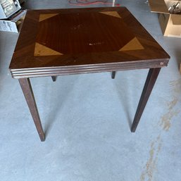 Vintage Square Folding Card Table With Inlay By Castlewood Manufacturing Co. (Basement)