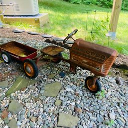 Cool! Antique Metal Sears Child's Tractor & Radio Flyer Wagon - (both Have Rust As Shown) Yard