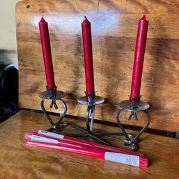 Vintage Iron Heart Candle Holder And Candles (Basement 2)