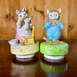 Adorable Pair Of Vintage Ceramic Beatrix Potter Musical Figurines By SCHMID (garageUP)
