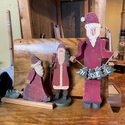 Three Vintage Wooden Santa Figures (Basement 2)