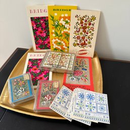 Amazing Lot Of Vintage Floral Bridge Score Cards & Decks Of Cards (DR)