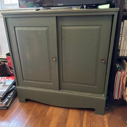 Small Green Painted Cabinet With Sliding Doors (Master BR)