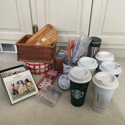 Random Kitchen Lot - Starbucks Reusable Lots, Metal Straws, Napkin Holder, Baskets (Attic)