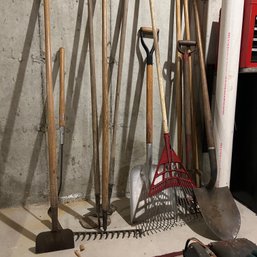 LOT Of Rakes And Shovels And Misc Garden Tools (Basement)