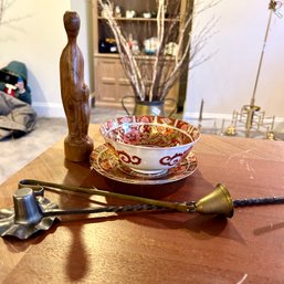 Decorative Lot: Wooden Statue, Candle Snuffers, Decorative Bowl & Plate (BSMT)