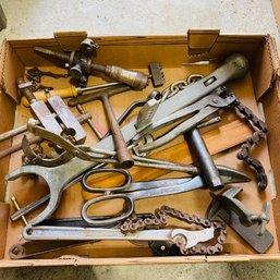 Assorted Tool Lot - Chain Wrenches, Scissors, Vice Grips, And More! (Loc: Left Table Floor)