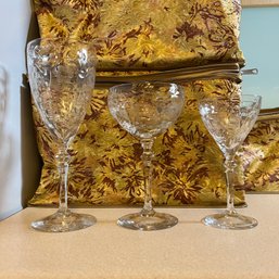 Vintage Stemware With Gorgeous Etched Pattern - 34 Pieces (Kitchen)