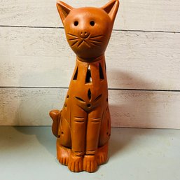 Cute Wooden Cat Candle Holder From 10,000 Villages (basement)