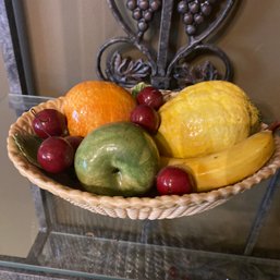 Faux Pieces Of Fruit Decoration In Off-White Ceramic Basket (Kitchen)