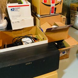 Assorted Vintage Tech Lot - Sony & JBL Speakers, Used Computer Components, And Lots Of Cords! (Basement Back)