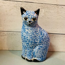 Meow! Super Cute Black, Blue And White Speckled Cat Door Stopper With Felt Bottom (basement)