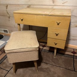 Vintage Sewing Table With Singer 500A Sewing Machine, And Storage Stool With Contents (Basement 1)