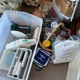 Miscellaneous Lot Including Trivets, Dust Buster, Desk Sorter, Cookbooks, And More! (Porch)