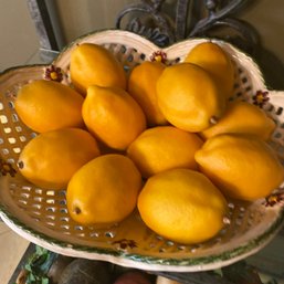 Faux Lemon Decorations In Hand Painted Ceramic Bowl From Portugal (Kitchen)