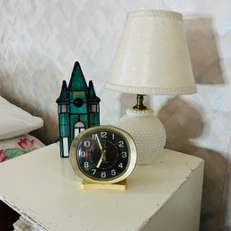 Lamp, Clock And Stained Glass Church Light (Bedroom 3)