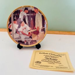 Small Boston Red Sox Norman Rockwell 'The Rookie' Plate With COA & Stand (LR)