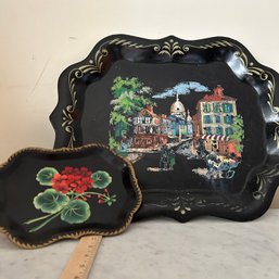 Pair Of Vintage Painted Decorative Trays, See Description (LRoom)