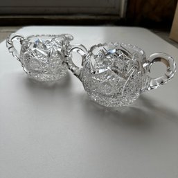 Vintage Cut Glass Creamer And Sugar Bowl (Basement)