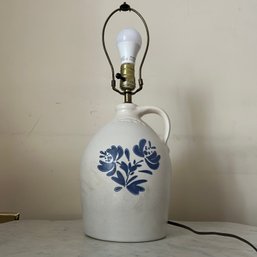 Vintage Pfaltzgraff Ceramic Table Lamp, Blue Floral Design, No Lampshade (Lroom) Untested