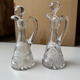 Pair Of Vintage Glass Cruets With Flower (Basement)