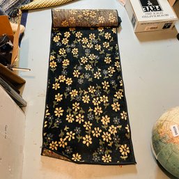 Small Runner Rug With Solid Black And Floral Design 103'x24' (Basement Back)