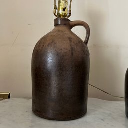 Vintage Brown Stoneware Jug Lamp, Low Glaze, Untested, Eagle Top (LRoom)