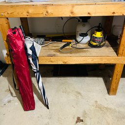 Shelf Lot: Chair,  Umbrella, Pulley, Utility Pump, Etc. (Garage)