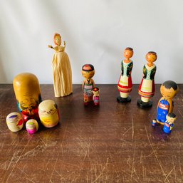 Nesting Dolls, Painted Wood Dolls, And Cornhusk Doll (Loc: B7)